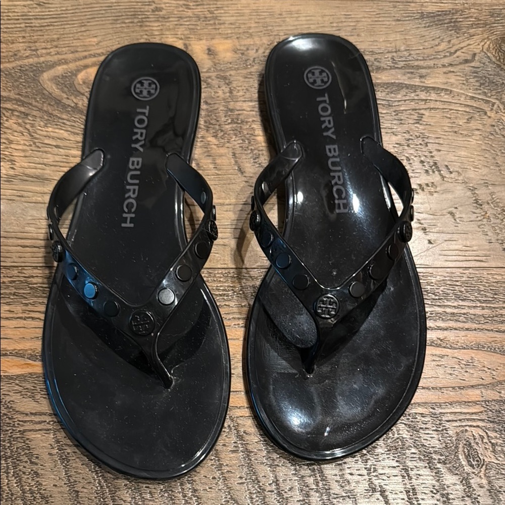 Tory Burch Black Sandals Glossy Flip-Flops
